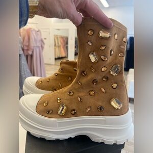 Cape Robbin Gem-Studded Brown High-Top Sneakers